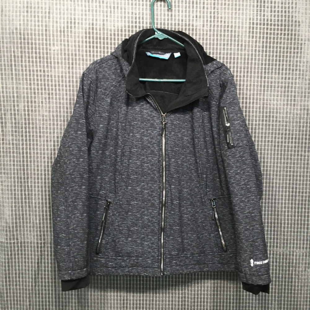 Free Country Womens Space Dye Hooded Softshell Jacket Gray Full Zip Fleece Lined